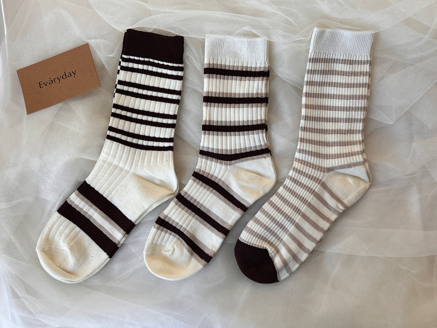 Cozy Simple Lines Long Socks 3/pack