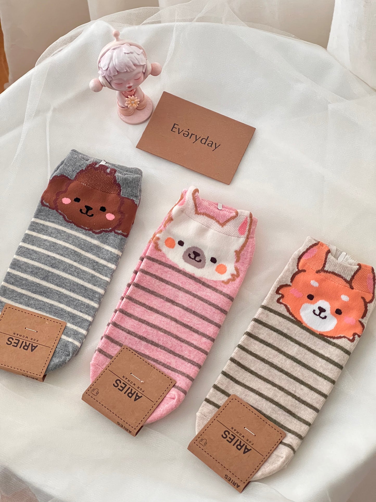 Korean short socks - cute animal head