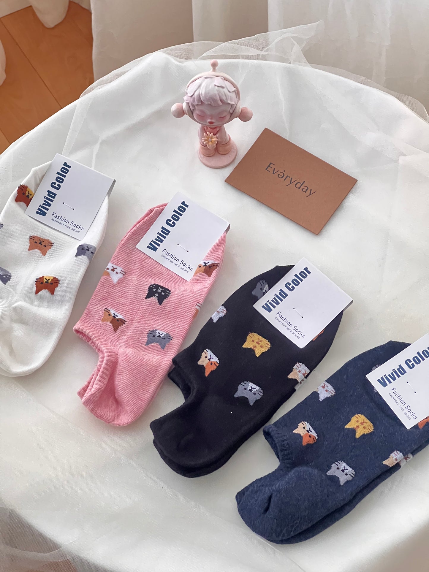 Korean short socks - kitty heads