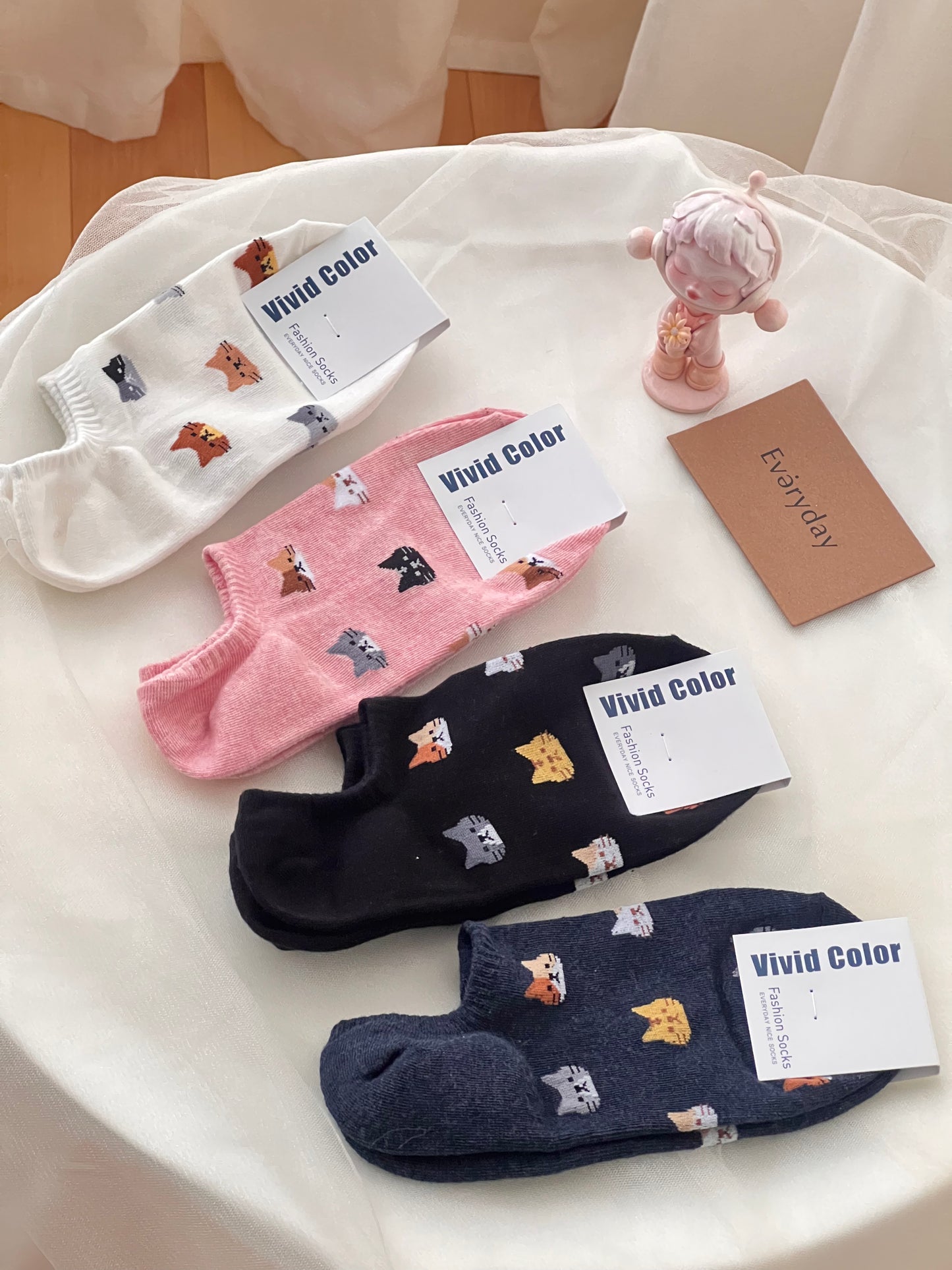 Korean short socks - kitty heads