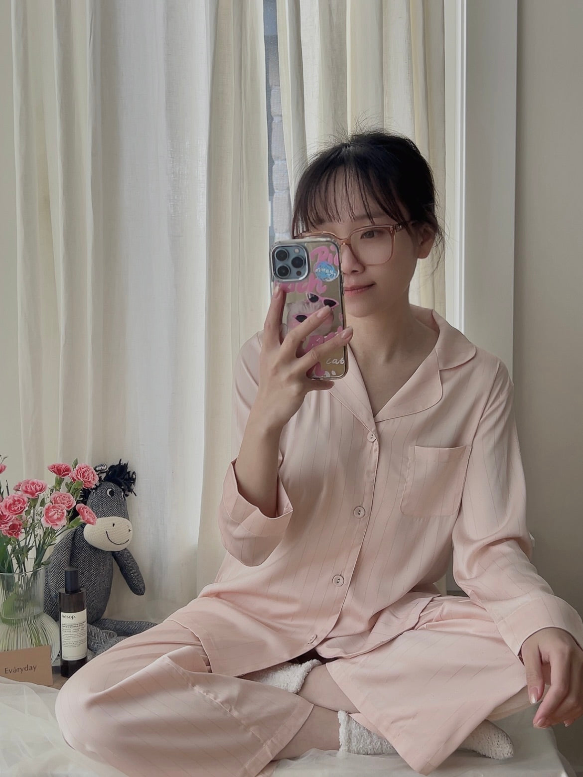 Pink Silk Pajama Set