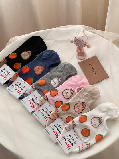 Korean short socks - rabbit and carrot
