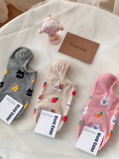 Korean short socks - little animal and fruit