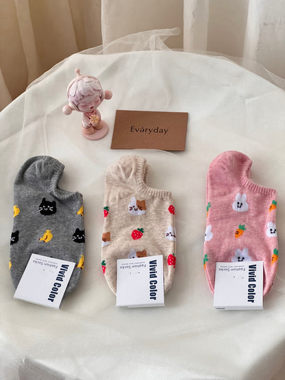 Korean short socks - little animal and fruit